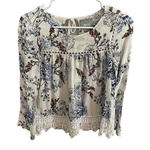 Maeve Anthropologie White Crochet Floral Blouse Top Size Extra Small  100% Rayon - Picture 1 of 10